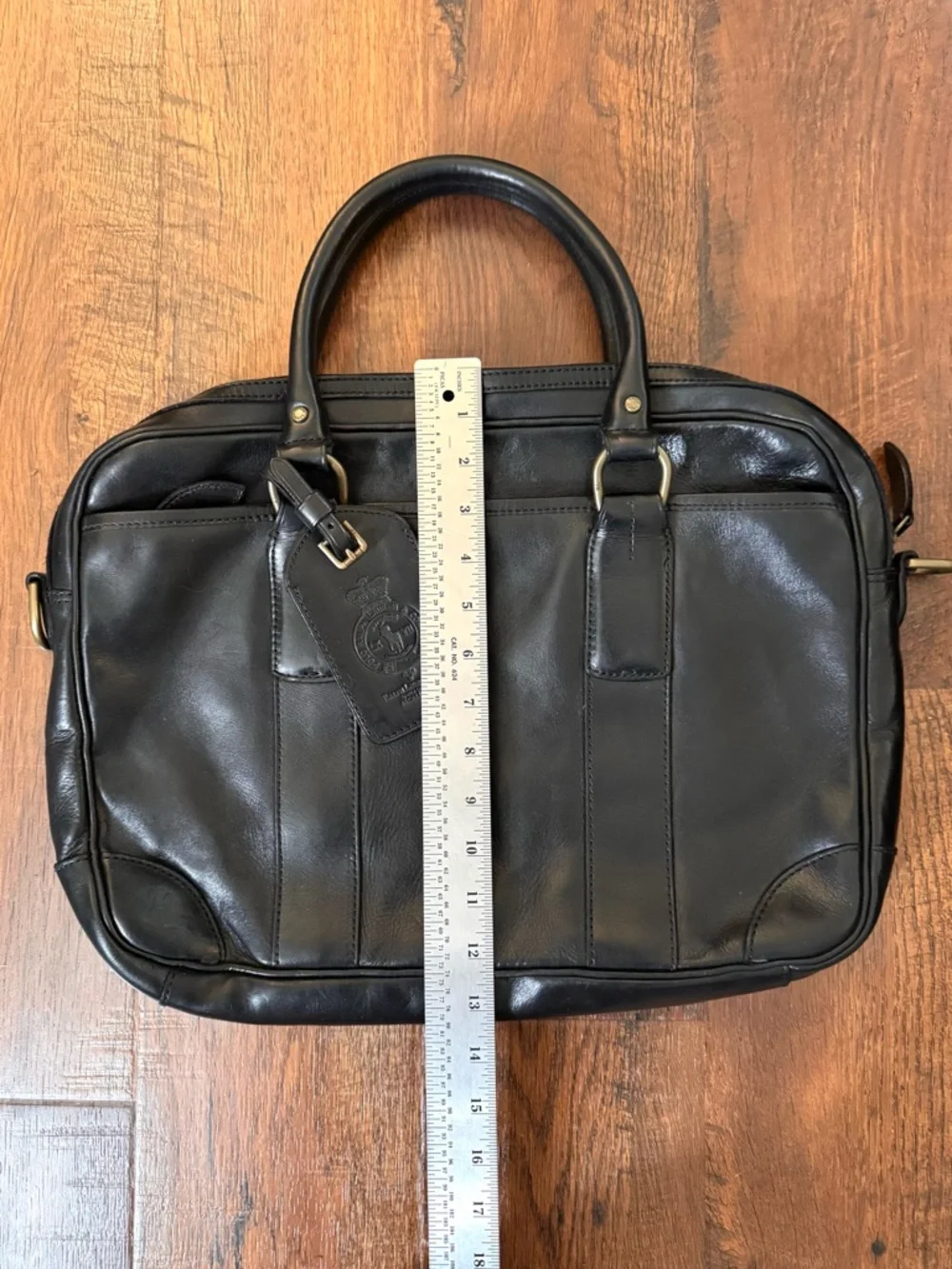 POLO RALPH LAUREN black leather, top handle briefcase/laptop bag, unisex